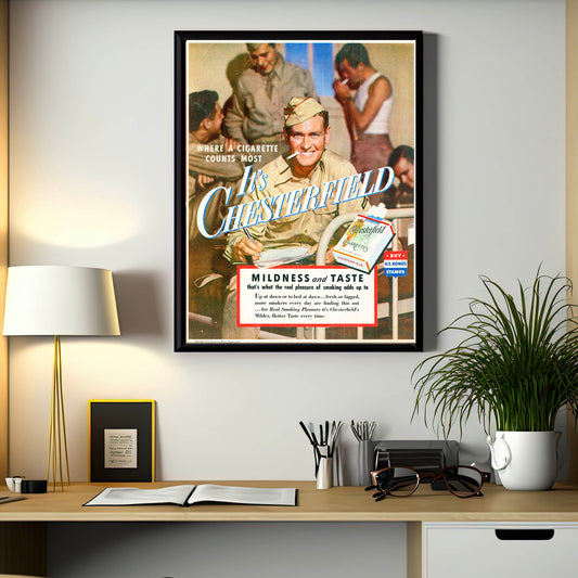 Its Chesterfield Cigarettes WW2 US Army Advertisement 1940s Ready To Frame A3