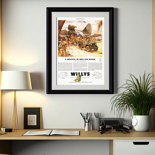 Willys Jeep A Bellyful of Hell For Hitler WW2 Print ready to frame A5/A4/A3