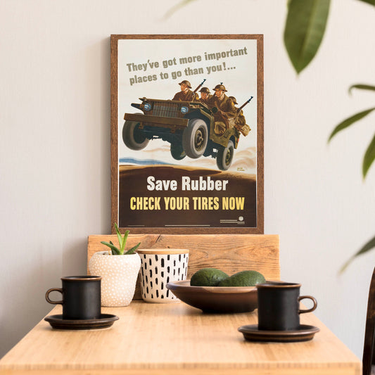 Willys Jeep Save Rubber Check Tires World War Two Poster